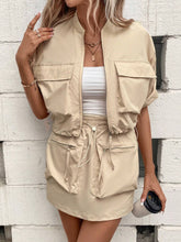 Flap Pocket Drawstring Hem Jacket & Skirt